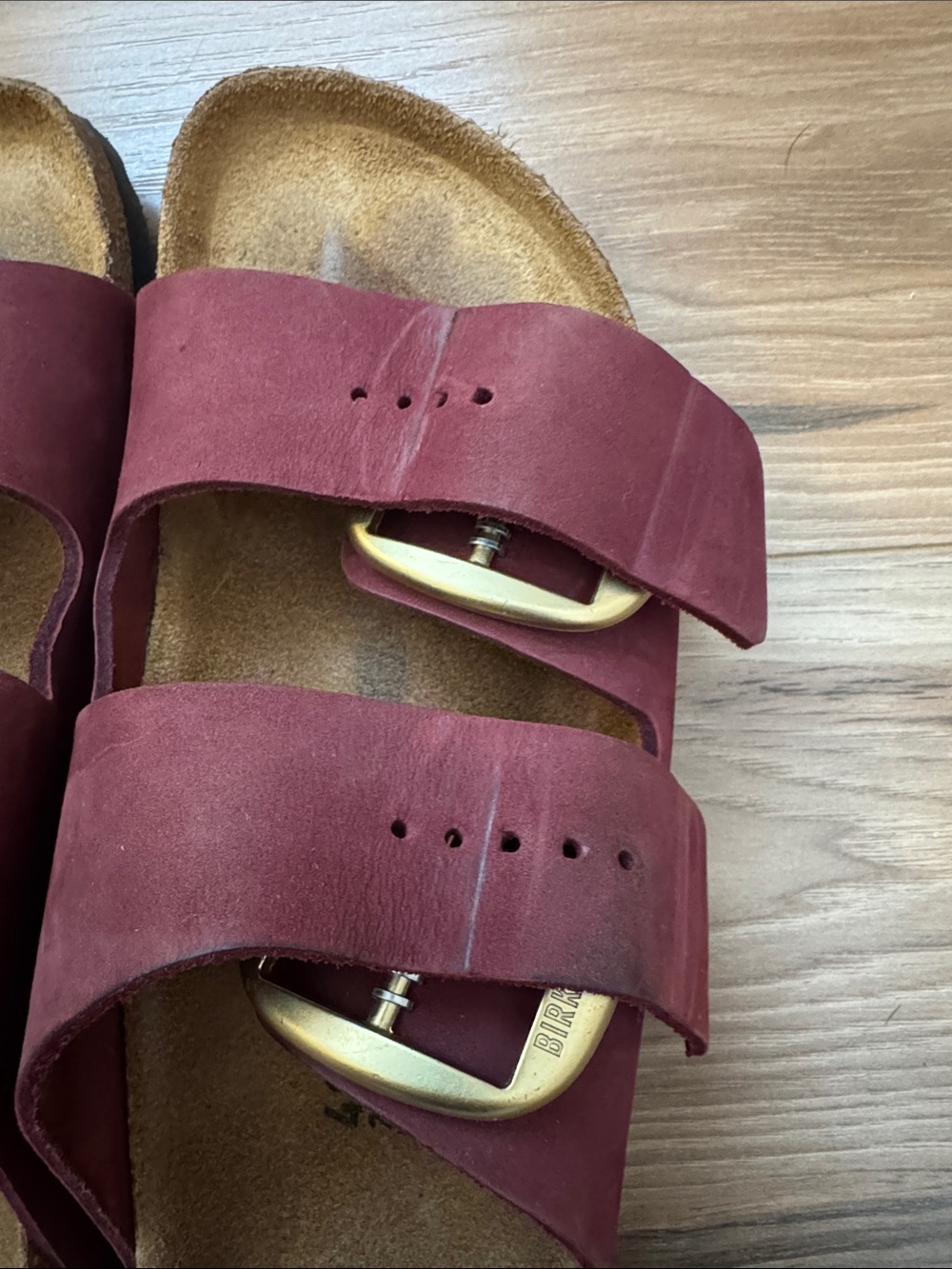 Birkenstock Double-Gold Buckles Women’s Burgundy Sandals - Picture 5 of 8